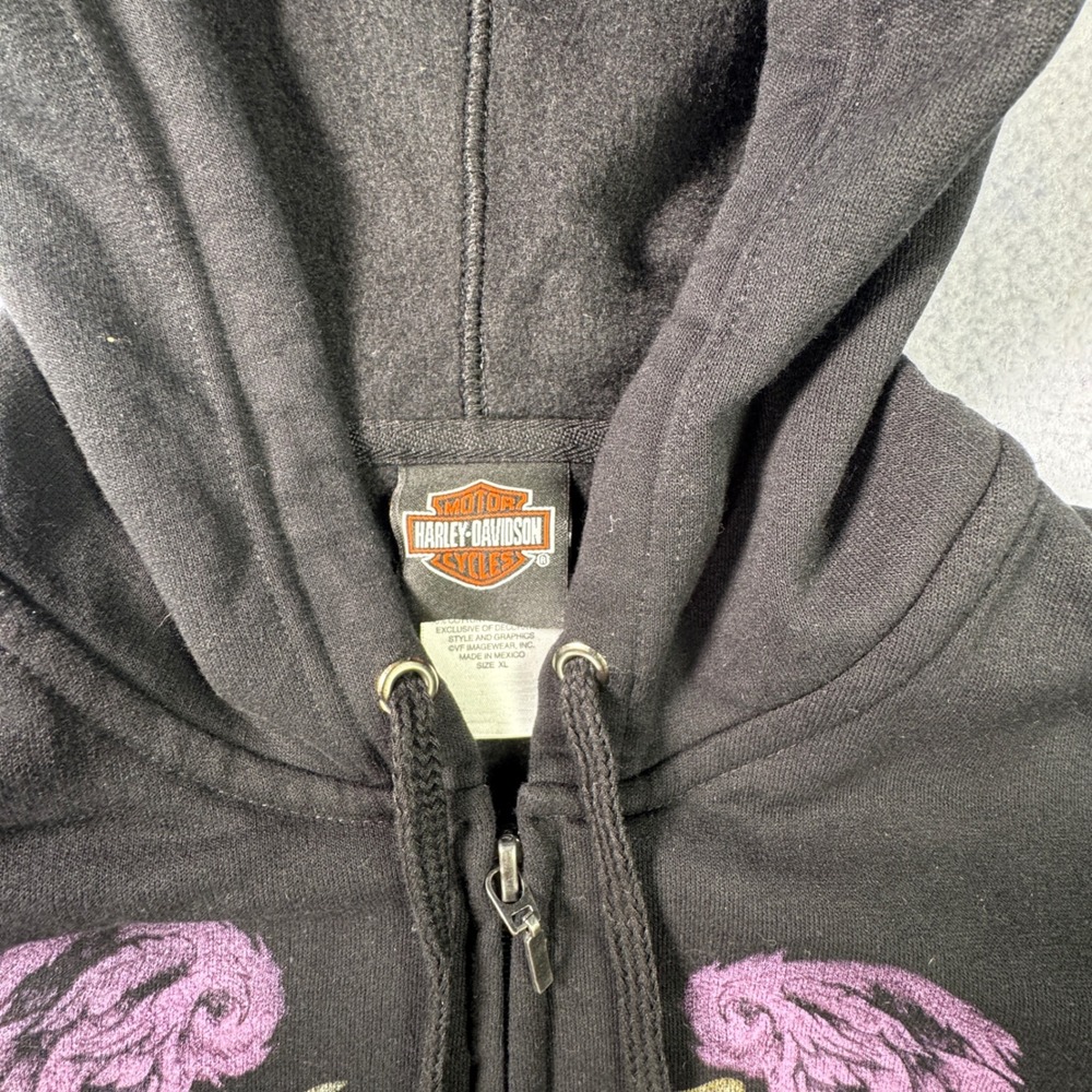 Harley-Davidson Erie PA Pink Wings Graphic Zip Up Hoodie Black XL 2012 Biker - Picture 2 of 6